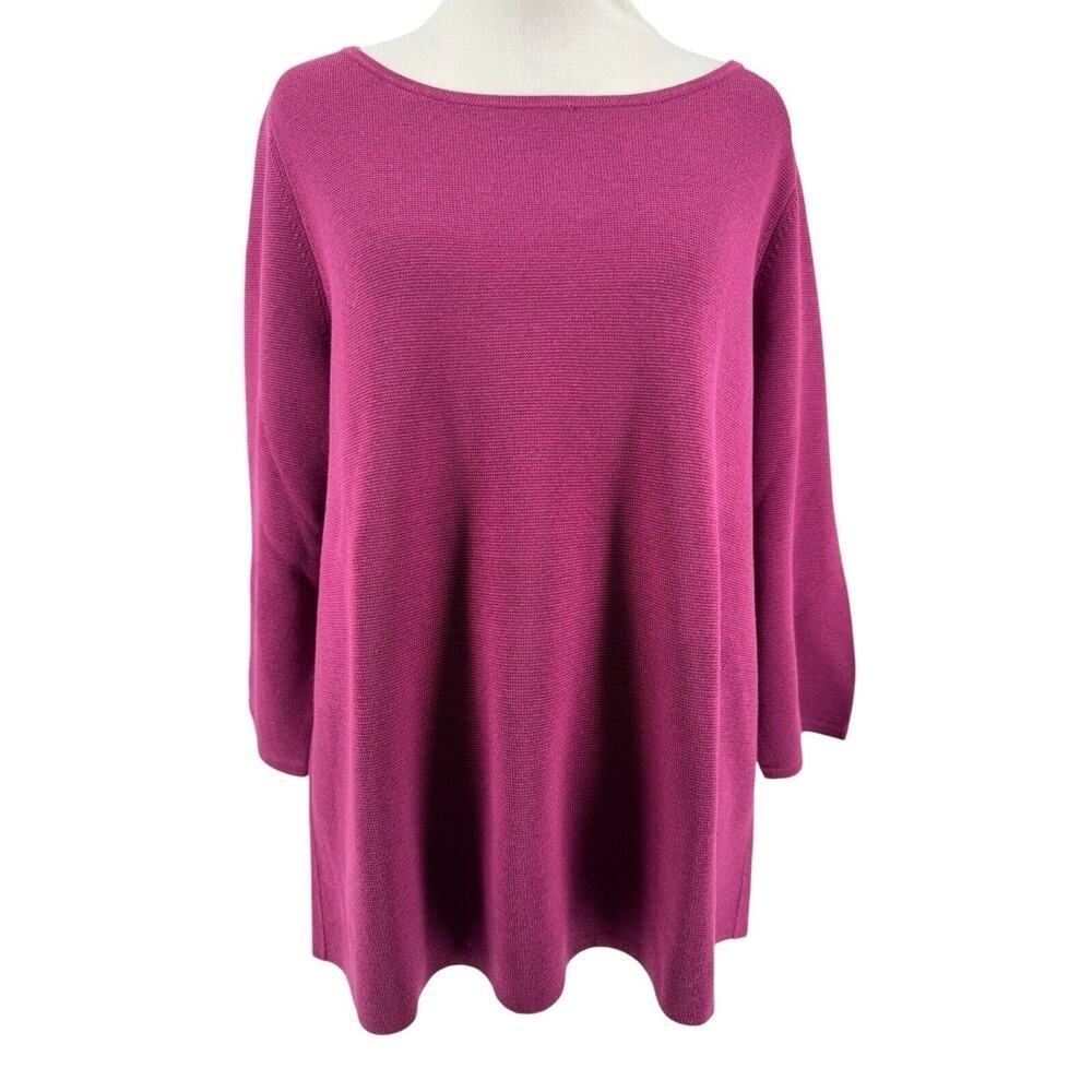 Eileen Fisher Women's Berry Pink Silk Organic Cotton 3/4 Sleeve Sweater Large